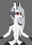  anthro breasts canid canid_demon canine canis clothing demon eyes_over_hair eyeshadow female frown fur gfount hair hellhound hi_res legwear loona_(vivzmind) makeup mammal multicolored_body multicolored_fur nipples pussy red_eyes red_sclera solo stockings white_body white_fur white_hair wolf 