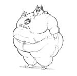  ambiguous_gender anthro belly belt beltpop big_belly big_butt black_and_white butt canid canine canis chubby_cheeks clothed clothing domestic_dog eyewear fur gesture glasses hoodie husky mammal monochrome morbidly_obese nordic_sled_dog obese obese_ambiguous overweight overweight_ambiguous simple_background smile solo spitz standing thick_thighs tight_clothing topwear v_sign white_background wide_hips 