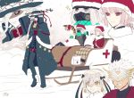  ahoge amakusa_shirou_(fate) antlers asclepius_(fate/grand_order) ayamatazu bell bell_collar christmas cloak collar dynamite edmond_dantes_(fate/grand_order) fate/grand_order fate_(series) first_aid_kit florence_nightingale_(fate/grand_order) gas_mask gloves hat jeanne_d&#039;arc_(fate)_(all) jeanne_d&#039;arc_alter_santa_lily mask sack santa_hat scarf shaded_face sled smile snow 