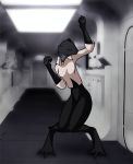  2017 2d_animation 3_toes 4_fingers animated anthro biped black_body black_fur black_nose bottomless breasts claws clothed clothing dancing digital_drawing_(artwork) digital_media_(artwork) door epsilonshadow eyes_closed featureless_crotch female fingers front_view fur happy head_tuft inside loop lutrine mammal mira_(epsilonshadow) mustelid selonian silly smile solo standing tailwag toes topwear tuft 
