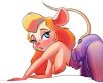  anthro blue_eyes breasts chip_&#039;n_dale_rescue_rangers clothed clothing disney female gadget_hackwrench hair mammal mouse murid murine nipples partially_clothed red_hair rodent saransaran simple_background solo 