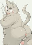  2016 anthro anus balls blush censored hi_res japanese_text looking_back male nikubo penis signature solo text translation_request 