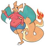  2019 3_toes 4_fingers aimbot-jones anthro belly better_version_at_source breasts charizard claws clothed clothing dragon eyelashes female fingers fire gesture half-closed_eyes hi_res membrane_(anatomy) membranous_wings nintendo no_irises non-mammal_breasts on_one_leg overweight overweight_female pok&eacute;mon pok&eacute;mon_(species) scalie smile solo standing sweater thick_tail toe_claws toes topwear valentina_(aimbot-jones) video_games waving wide_hips wings 