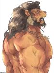  2018 anthro arsalan beard biceps big_nipples black_hair bust_portrait clothed clothing facial_hair felid fur hair lion male mammal muscular muscular_male nipples oil open_mouth orenjimaru pantherine pecs pink_nipples pink_nose portrait profile simple_background solo sparkles tokyo_afterschool_summoners topless video_games white_background white_hair yellow_body yellow_eyes yellow_fur 
