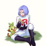  1boy apple_brk commentary_request food gen_8_pokemon grookey kojirou_(pokemon) korean_commentary pokemon pokemon_(anime) sandwich sitting team_rocket 