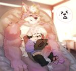  2019 anthro balls bearp_(artist) black_body black_fur canid canine canis clothing cub domestic_dog duo erection eyes_closed fur hi_res humanoid_hands humanoid_penis male mammal penis shirt sitting topwear white_body white_fur young 