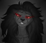  2019 absurd_res anthro black_hair canid canine eyebrows eyelashes hair headshot_portrait hi_res hinar_miler looking_at_viewer mammal portrait red_eyes smile 