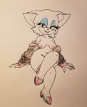  2019 anthro blush breasts clothing female fingers foxx.dott fur hair hi_res legwear lips looking_at_viewer mammal mostly_nude navel nipples rouge_the_bat simple_background smile solo sonic_the_hedgehog_(series) thick_thighs wide_hips 