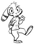  2019 ambiguous_gender anthro barefoot black_and_white clothed clothing disney ear_markings facial_markings fuel_(artist) head_markings head_tuft hi_res jack_savage lagomorph leporid mammal markings monochrome on_one_leg rabbit simple_background solo standing tuft white_background zootopia 