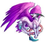  2019 alexy_sinclair alpha_channel amber_eyes ambiguous_gender chibity claws curved_horn dragon feathered_wings feathers feral flexible fluffy flying fur furred_dragon hi_res horn long_tail markings pawpads purple_wings red_markings simple_background solo teal_pawpads toe_claws transparent_background white_body white_fur wings 