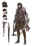  1boy armor axe bangs belt black_hair cloak executioner_(seojh1029) expressions highres holding hood jun_(seojh1029) looking_at_viewer mask original simple_background solo sword weapon white_background yellow_eyes 