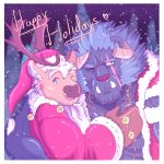  1:1 anthro capreoline cervid christmas hi_res holidays horn hug krampus_(housamo) male male/male mammal muscular muscular_male one_eye_closed reindeer scar snow that1greenbro wink youl 
