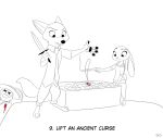  2019 anthro barefoot black_nose bottomwear canid canine clothed clothing coin comic disney english_text fox fully_clothed group holding_gun holding_object holding_weapon inner_ear_fluff judy_hopps lagomorph leporid mammal necktie nick_wilde pants pawpads rabbit red_fox shirt skeletonguys-and-ragdolls text topwear tuft weapon zootopia 