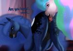  2019 blue_eyes blurred_background bodily_fluids cunnilingus cutie_mark dialogue drooling duo english_text equid equine female feral friendship_is_magic hi_res horn incest mammal mercurial64 my_little_pony open_mouth oral princess_celestia_(mlp) princess_luna_(mlp) saliva sex signature solo_focus teats text vaginal winged_unicorn wings 