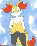  absurd_res ambiguous_gender braixen canid canine green_eyes hi_res looking_at_viewer mammal nintendo pok&eacute;mon pok&eacute;mon_(species) simple_background smile video_games winick-lim 