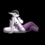  1:1 anthro areola arm_support biped breasts clothing crossed_legs eyelashes female fish hair hi_res legwear looking_at_viewer marine mostly_nude nipples purple_eyes shark sitting solo thigh_highs tongue tongue_out zigzagmag 