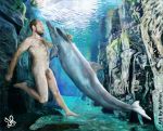  ambiguous_gender balls beard brallion bubble cetacean delphinoid detailed_background duo facial_hair human male male/ambiguous mammal marine nude penis pubes swimming toothed_whale uncut underwater water 