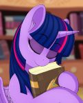 2019 absurd_res bodily_fluids book crying equid eyes_closed female feral friendship_is_magic hi_res horn hug mammal my_little_pony negasun solo tears twilight_sparkle_(mlp) winged_unicorn wings 