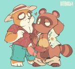  &lt;3 2019 animal_crossing anthro balls belly bitebox64 blue_background blush booker_(animal_crossing) bottomwear canid canine canis clothing domestic_dog duo erection hat headgear headwear hi_res humanoid_hands humanoid_penis male male/male mammal nintendo one_eye_closed penis raccoon_dog shirt shorts simple_background slightly_chubby straw_hat tanuki tom_nook_(animal_crossing) topwear video_games wink 