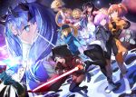  cheerleader fate/grand_order fate_(series) fou_(fate/grand_order) gendo0032 group ishtar_(fate/grand_order) long_hair mash_kyrielight mysterious_heroine_x ponytail short_hair skirt sword tagme_(character) weapon wink 