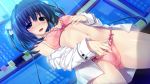  blue_eyes blue_hair blush bra clochette game_cg kokorone=pendulum! masturbation oshiki_hitoshi panties tatenokawa_tsumuri underwear 