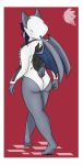  2019 anthro butt chiropteran clothing digital_media_(artwork) female grinn3r hair hi_res hoodie hoodie_bodysuit mammal mistress_ruby red_eyes simple_background topwear wings 