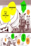  ! ... ? bottomwear canid canine clothed clothing comic dialogue disney duo edit english_text fangs fennec finnick fox fully_clothed hard_translated judy_hopps kissing_cheek lagomorph laugh leporid mammal mitsuharu necktie nick_wilde open_mouth pants police_uniform rabbit red_fox shirt speech_bubble text topwear translated uniform zootopia 