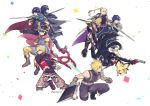  1girl absurdres amamiya_ren blonde_hair blue_eyes brown_hair buster_sword cape chrom_(fire_emblem) cloud_strife dragon_quest dragon_quest_iii dragon_quest_xi falchion_(fire_emblem) father_and_daughter final_fantasy final_fantasy_vii fingerless_gloves fire_emblem fire_emblem:_mystery_of_the_emblem fire_emblem_awakening gloves gun hair_ornament hero_(dq11) highres long_hair looking_at_viewer lucina_(fire_emblem) marth_(fire_emblem) mask monado persona pichu pokemon pokemon_(creature) rei_(teponea121) robin_(fire_emblem) robin_(fire_emblem)_(female) roto short_hair shulk simple_background smile super_smash_bros. sword tiara twintails weapon white_hair xenoblade_(series) xenoblade_1 
