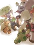  1boy blue_hair cacnea chimecho gardear058 green_eyes growlithe highres inkay kojirou_(pokemon) mime_jr. pokemon victreebel weezing yamask 