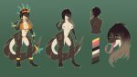  2019 absurd_res anthro aztec big_breasts breasts brown_body brown_scales claws clothing digital_media_(artwork) digitigrade feathers female gold_accessory hair heterochromia hi_res long_tongue markings neerishia nude open_mouth reptile scales scalie scar simple_background smile snake solo tongue tribal zetsuboucchi 