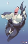  2014 anthro anus blush bodily_fluids censored fish genital_fluids grin hi_res ineffective_censorship looking_at_viewer male marine nikubo nude penis precum shark slightly_chubby smile solo 