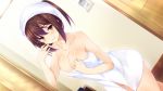  blush breasts brown_eyes brown_hair cleavage ensemble_(company) game_cg konoe_rikka ojou-sama_wa_sunao_ni_narenai towel 