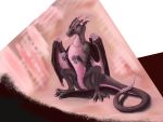  2019 4:3 ambiguous_gender black_body black_scales claws digital_media_(artwork) dragon feral hi_res horn membrane_(anatomy) membranous_wings scales scalie sitting solo texaal western_dragon wings 