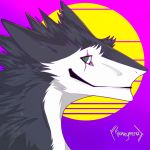  1:1 absurd_res ear_piercing facial_scar green_eyes hi_res kinjagh male piercing scar sergal solo synthwave 