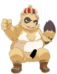  2019 anthro balls belly canid canine censored crown erection green_eyes hi_res humanoid_hands humanoid_penis hysk male mammal moobs overweight overweight_male penis raccoon_dog sengoku_puzzle simple_background sitting solo tanuki tokugawa_ieyasu white_background 