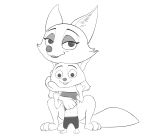  anthro barefoot bottomwear canid canine cheek_tuft claws clothed clothing clothing_lift cub disney duo facial_tuft fox hi_res inner_ear_fluff mammal mother mother_and_child mrs._wilde nemonutkin nick_wilde pants parent parent_and_child red_fox shirt shirt_lift simple_background smile toe_claws topwear tuft white_background young zootopia 