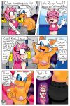  absurd_res amy_rose armpit_fetish big_breasts bodily_fluids breasts bruised clothed clothing comic dialogue duo english_text female female/female hi_res nipples rouge_the_bat smelling sonic_the_hedgehog_(series) speech_bubble sportswear sweat text tinydevilhorns topless 