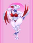  2019 anthro anthrofied avian biped bird bra brahkest breasts cherry cherry_(brahkest) clothed clothing digital_media_(artwork) female food fruit looking_at_viewer nintendo panties pink_theme plant pok&eacute;mon pok&eacute;mon_(species) pok&eacute;morph pose pussy skarmory smile solo solo_focus sparkles underwear vaginal video_games watermark 