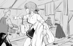  bandages bed blanket blood blood_on_face blood_stain braid bucket coat coat_removed faceless fate/grand_order fate_(series) florence_nightingale_(fate/grand_order) gloves greyscale hospital_bed metarogu monochrome pointing skirt tent 