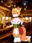  alcohol anthro beer beverage big_breasts blonde_hair breasts canid canine choker clothed clothing collar djcoyoteguy female fox german hair hi_res jewelry mammal necklace nipple_slip nipples oktoberfest realm_royale solo tavern the_huntress_(realm_royale) 