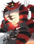  2019 anal anthro balls black_body black_fur blush bodily_fluids censored duo erection fur hi_res humanoid_hands humanoid_penis hyaku_(artist) incineroar male male/male nintendo penis pok&eacute;mon pok&eacute;mon_(species) red_body red_fur sex simple_background sweat video_games white_background 