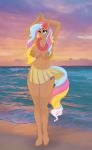  aged_up anthro anthrofied beach big_breasts breasts clothed clothing cocaine-leopard dancing equid equine female flower grass_skirt happy hi_res horse hula lei mammal mane moki_(mlpt) multicolored_mane my_little_pony my_little_pony_tales nude plant pony seaside smile sunset topless wide_hips 