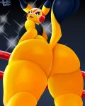  anthro anthrofied big_butt butt clothed clothing cosplay_pikachu_(character) cosplay_pikachu_(costume) female from_behind_(disambiguation) hi_res huge_butt inb4rule34 looking_at_viewer looking_back low-angle_view mask nintendo partially_clothed pikachu pikachu_libre pok&eacute;mon pok&eacute;mon_(species) pok&eacute;morph simple_background solo thick_thighs video_games wide_hips worm&#039;s-eye_view 