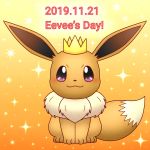  1:1 crown eevee english_text looking_at_viewer nintendo orange_background pikatiu pok&eacute;mon pok&eacute;mon_(species) simple_background smile solo text video_games 