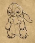  2015 4_fingers alien bodily_fluids brown_background chest_tuft claws crying disney ears_down experiment_(lilo_and_stitch) fingers fur head_tuft lilo_and_stitch looking_at_viewer pivoted_ears sad signature simple_background sketch solo standing stitch_(lilo_and_stitch) tears textured_background toe_claws tryan tuft 