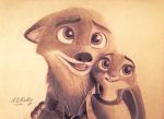  ambiguous_gender anthro arm_around_shoulders askalin black_nose buckteeth canid canine clothed clothing disney duo ears_down fluffy fox hi_res inner_ear_fluff judy_hopps lagomorph leporid mammal nick_wilde open_mouth open_smile pivoted_ears rabbit red_fox smile teeth tuft zootopia 
