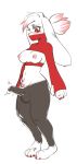  2019 anthro areola balls big_penis blush bottomwear breasts bulge clothing erection erection_under_clothing fingers fur gynomorph hi_res intersex lagomorph leporid long_ears mammal nintendo pants penis pok&eacute;mon pok&eacute;mon_(species) rabbit raboot red_eyes rtr shirt simple_background solo standing thick_thighs topwear video_games white_body white_fur 