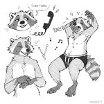  1:1 2019 anthro belly clothing english_text eyes_closed hi_res mammal meekbite navel phone procyonid raccoon saintxd simple_background solo text underwear white_background 