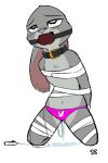 alec8ter anthro arms_tied ball_gag bdsm black_eyebrows blush bodily_fluids bondage bound clothed clothing collar colored disney eyebrows female flat_chested gag gagged genital_fluids hands_behind_back hands_tied judy_hopps kneeling lagomorph legs_tied leporid looking_pleasured mammal panties pussy_juice pussy_juice_drip rabbit sex_toy signature solo submissive submissive_female underwear zootopia 