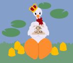  2019 anatid anseriform anserinae anthro avian bell big_breasts bird breasts digital_media_(artwork) female goose goose_(untitled_goose_game) hi_res huge_breasts lily_pad looking_at_viewer plant ribbons solo suirano thick_thighs untitled_goose_game 